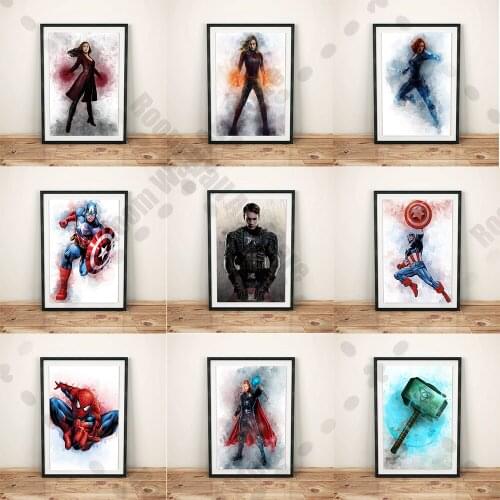 Nursery Wall Art Decor Marvel Superhero Watercolor Canvas Painting Avengers Comics Poster And Print Kids Room Home Decoration