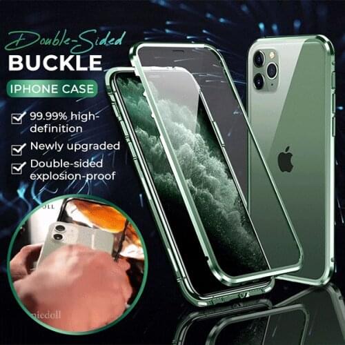 Double-Sided Buckle iPhone Case For 11 12 X/XS Back Cover Phone Case Self-locking Double-Sided Buckle Glass Shell Protector
