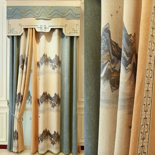 European high quality embossed jacquard Windows blackout curtains for living room Blue yellow luxury curtains for villa bedroom