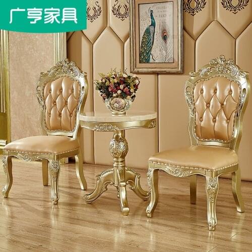 European classical carved solid wood round coffee table American leisure small table coffee table