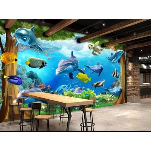 Custom photo wallpaper for walls 3 d murals Dream childrens room underwater world dolphin tree childrens room mural decor
