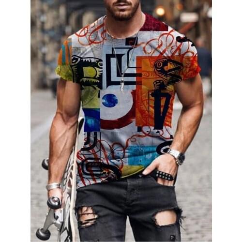 Summer New Men Fashion scrawl Harajuku Printed O Collared Ethnic Style T Shirts Mens Oversized Vintage Short Sleeve Tshirts