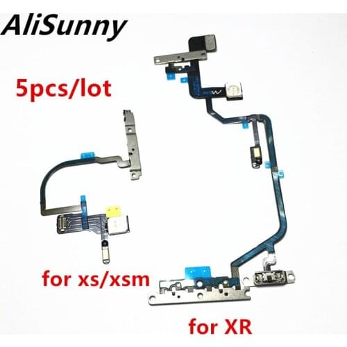 AliSunny 5pcs Power Button Flex Cable for XR XS Max On Off Volume Microphone Light Flash Ribbon With Metal Bracket