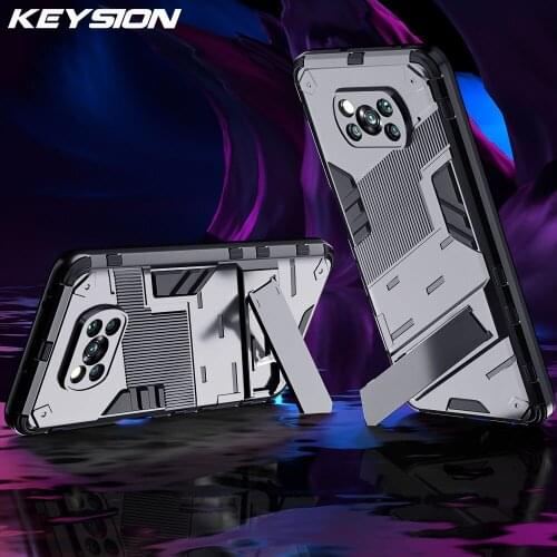 KEYSION Shockproof Phone Case for Xiaomi POCO X3 NFC M3 Mi 11 11i 10S 10T Lite Stand Phone Back Cover for Pocophone F3 F2 Pro M2