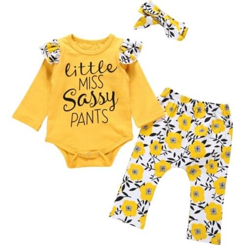 Newborn Baby girls clothes 3PCS Sets Cute Flower Printed Baby Romper+Pants+Headband Infant Toddler Girls Clothing Outfit