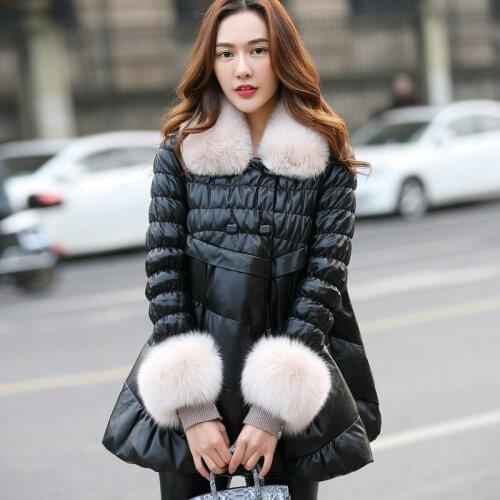 Leather 2020 Jacket Winter Coat Women Fox Fur Collar Down Jacket Women Genuine Sheepskin Coat Female Warm Coats MY4418 s
