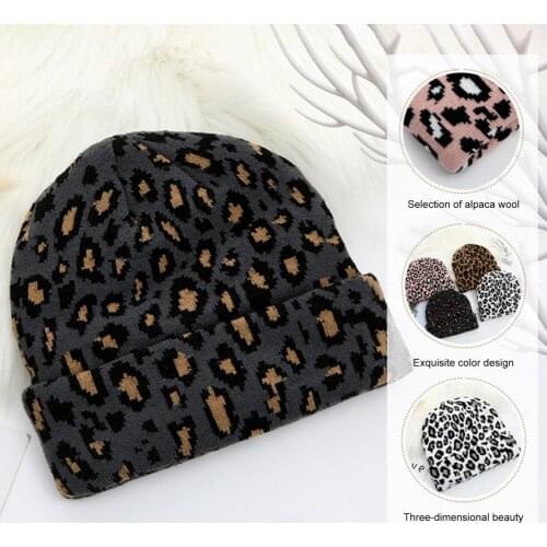 Men Women Cool Stretchy Leopard Knitted Hat Winter Unisex Hat Lightweight Fashion Accessories