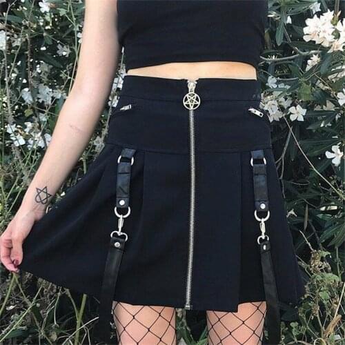 Grunge Skirt A Line Mini Skirt Fairy High Street Zipper Bandage Pleated Skirt Skirt Mall Gothic Sexy Dark Skirt Female Punk