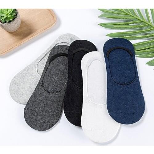 5Pair/lot Fashion Happy Men Boat Socks Summer Autumn Non-slip Silicone Invisible Cotton Socks Male Ankle Sock slippers