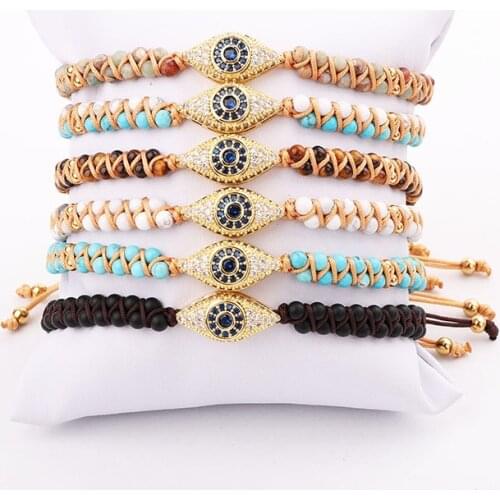 Fashion Luxury Men Women Bracelet CZ Micro Pave Eye Charm Handmade Macrame Beaded Friendship Bracelet Women Men Jewelry Gift