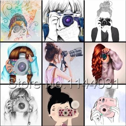 Cartoon Camera Beautiful Girl 5D Diy Diamond Painting Full Embroidery Cross Stitch Kits Home Needlework Christmas Gift Crafts