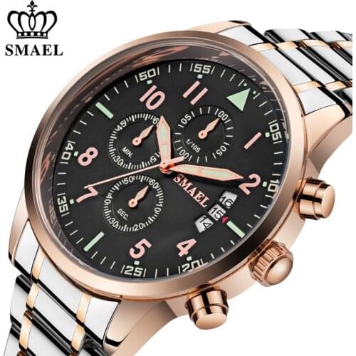 SMAEL Luxury Waterproof Watch Men Stainless Steel Business Quartz Wristwatch Fashion Casual Mens Sport Watches Relogio Masculino