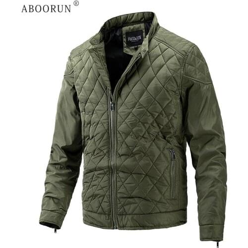 ABOORUN Mens Classic Down Cotton Jacket Solid Patchwork Slim fit Coat Winter Casual Warm Coat for Male
