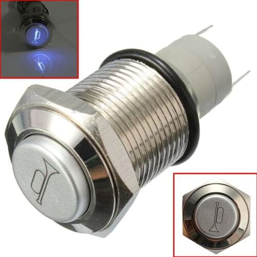 Newest16MMStainless Steel Metal Button Switch illuminated Ring Blue LED 12 Momentary Push Not Fixed Flat Head MAX 10A