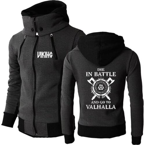 2020 New Mens Odin Viking Die In Battle And Go To Valhalla Zipper Hoodies Sportswear Solid Color Sweatshirts Hooded Man Coats