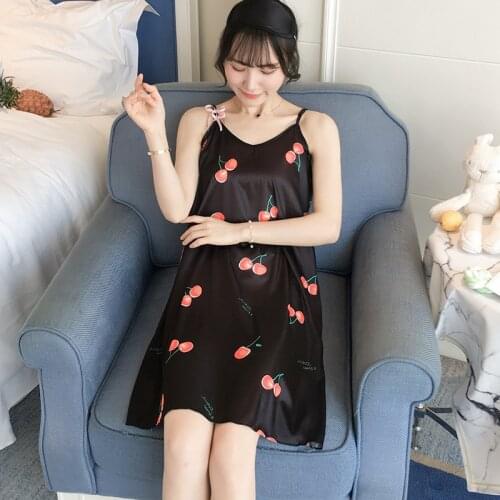 2020 New Womens Lace Floral Print Nightdress Silk Feel Sleeveless Nightie Sexy Sleepwear Nightdress Short Mini Sleepwear Dresses