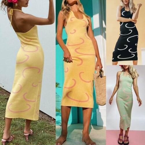 2021 Summer New Fashion Womens Knitted Dress Halter Neck Woolen Sling Long Slim Halter Dress Maternity Dress