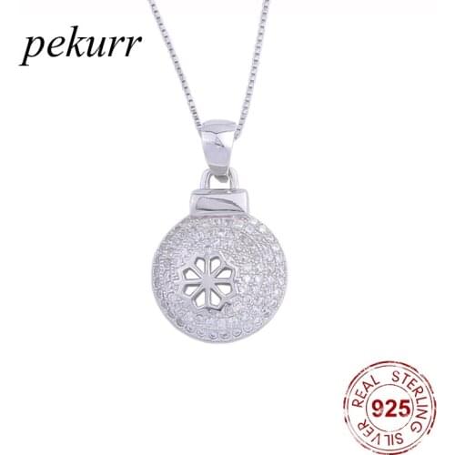 Pekurr 925 Sterling Silver Hollow Snowflake Flower Round Female Pendants Zircon Necklaces For Women Chain Circle Collar Jewelry