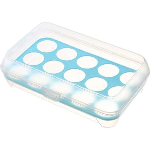 Egg Tray for Refrigerator,15 Eggs Tray Holder with Lid,Portable Shatter-proof Covered Egg Container (Blue)
