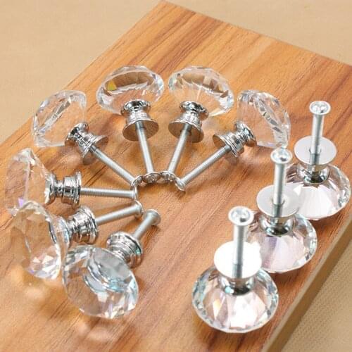 10PCS Clear 30mm Crystal Glass Knob Single Hole Door Handles Drawer Kitchen Cabinet Cupboard Wardrobe Pulls Knobs