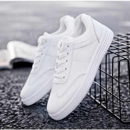 QWEDF Men Shoes Spring Autumn Casual Leather Flat Shoes Lace-up Low Top White Male Sneakers tenis masculino adulto Shoes SD-64