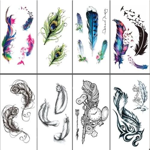 Sexy Body Art Beauty Makeup Crow Feather Waterproof Temporary Tattoo Stickers