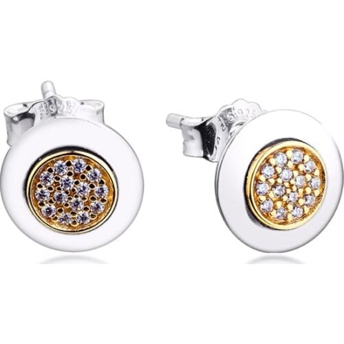 CKK 14K Real Gold Signature Logo Stud Earring 100% 925 Sterling Silver Jewelry Women Brincos Pendientes Aretes