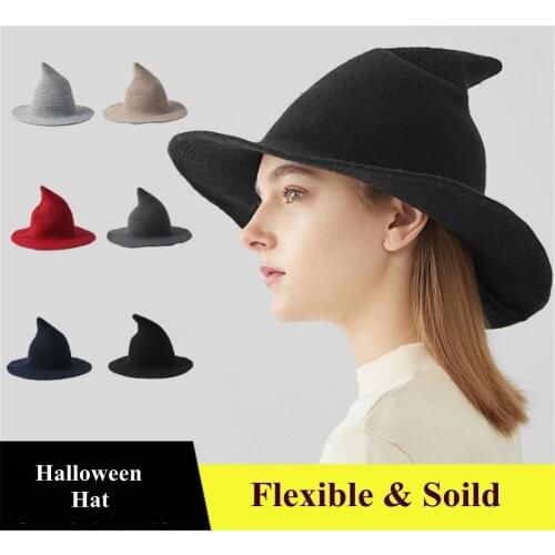 Halloween Witch Hat Women Men Girl Hat Fashion Solid Diversified Cap For Holiday Wool Knitting Hats acc005