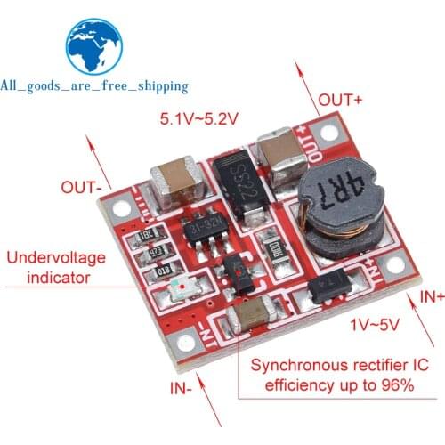 TZT DC-DC Boost Power Supply Module Converter Booster Step Up Circuit Board 3V to 5V 1A Highest Efficiency 96
