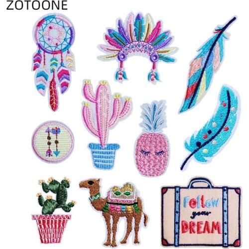 ZOTOONE Embroidered Badge Iron on Feather Patch Heat Transfer for Clothes Jeans DIY Camel Cactus Patches for Kids Bag Applique E