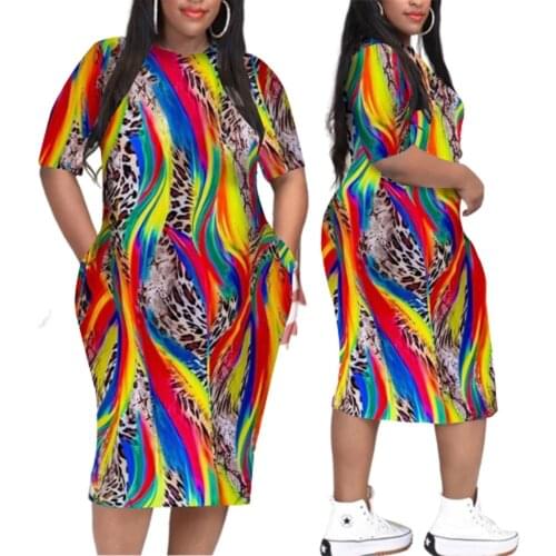 XL-5XL women plus size dresses summer 2021 fashon ltrend eopard printing short sleeve casual dresses Wholesale Dropshipping