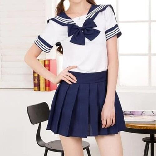 7 colors Japanese school uniforms sailor tops+tie+skirt Navy style Students clothes for Girl Plus size Lala Cheerleader clothing