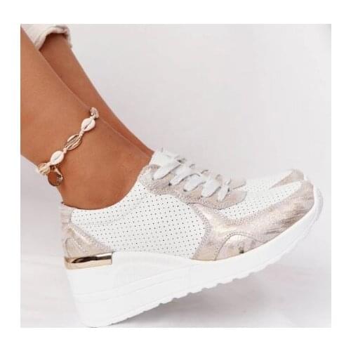 New Women Sneakers Lace-Up Wedge Sports Shoes Womens Vulcanized Shoes Casual Platform Ladies Sneakers Comfy Females Shoes