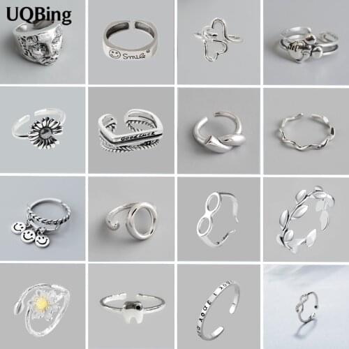 Vintage 925 Sterling Silver Smile Round Letter Cross Women Finger Rings Wholesale Gifts Jewelry
