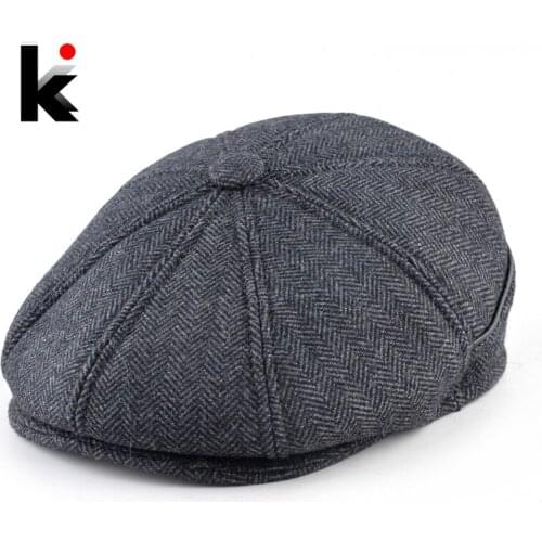 Winter Berets Hat For Men New Fashion Peaked Caps Mens Warm Beret With Earflaps Vintage Artist Newsboy Caps Casual Flat Boina
