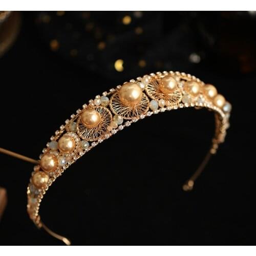 Gold Color Pearl Rhinestone Hair Hoop Hairband Head Jewelry Wedding Accessories For Bride Hair Accessories For Women