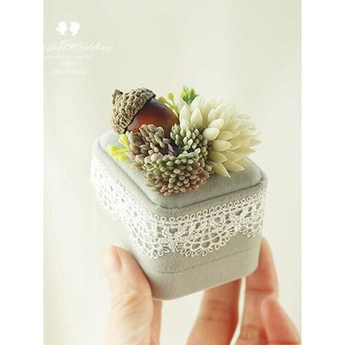 1pcs lot Forest series Handmade Flower lace Wedding proposal Engagement ring pillow holders Marriage decoration ring box