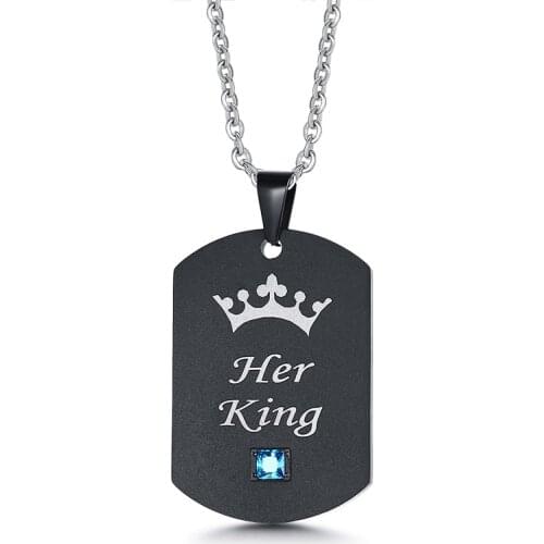 2021 Fashion And Personalized Custom Tag Stainless Steel Blue Powder Zircon Material Blank Brand Necklace Suitable For Couples