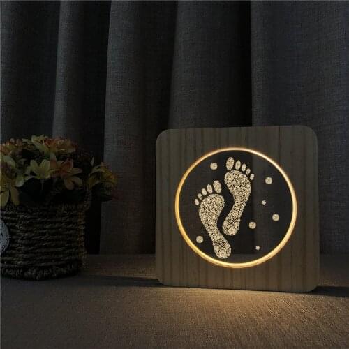 Footprint 3D LED Arylic Wooden Night Lamp Table Light Switch Control Carving Lamp for Childrens Room Decorate Dropship