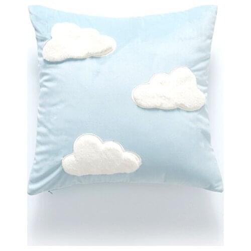 45X45cm grey/ light blue sky white cloud embroidered velvet cushion cover decorative throw pillow case waist pillow cover