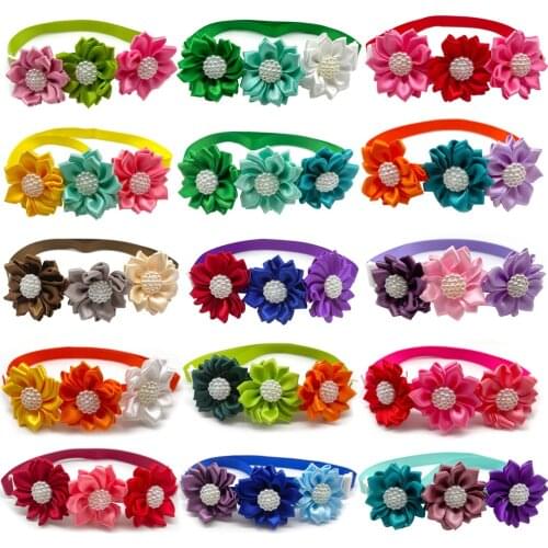 50/100pcs Pet Puppy Dog Cat Bow Ties with Glittery Rhinestone Flower Neckties Collar for Small Medium Doggy Grooming Accessories