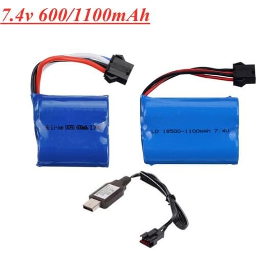 7.4V 600mAh / 1100mAh battery SM-4P Plus and USB charger for UDI001 UDI002 UDI902 961 962 2.4G RC racing boat 18500 18350