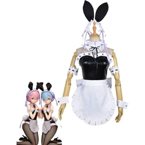 Anime Re Zero Kara Hajimeru Isekai Seikatsu Ramu RAM Remu REM Cosplay Costumes Bunny Girl Maid Apron Dress Hallowen Uniform