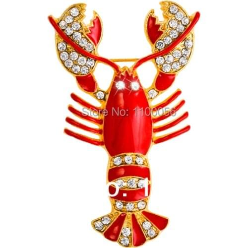 Free Shipping 2019 Cute Red Crystal Women Brouches Rhinestone Lobster Brooch Pin Strass Broches X1395