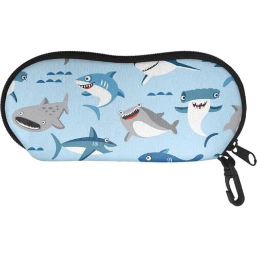Printing Shark Eyeglasses Case Soft Cartoon Portable Kids Myopia Glasses Case Pouch for Children Eyewear Storage Bags with Hook