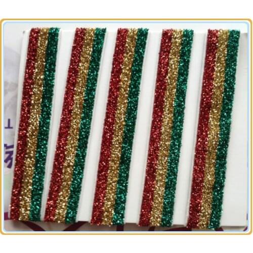 Price Negotiated) 5/8" Christmas Red / Gold / Green Striped Stretch Glitter Ribbon