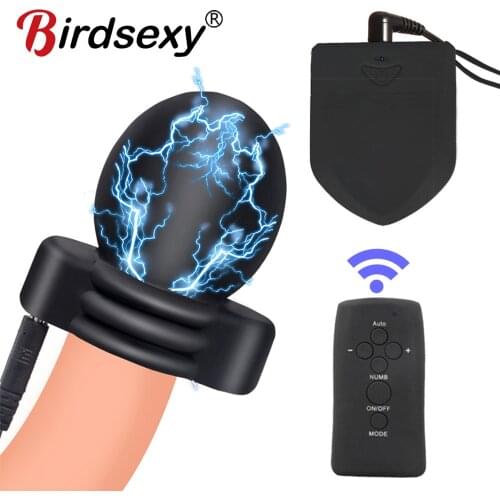 Electric Cock Ring Vibrator Electro Sex BDSM Ring On Penis Ball Stretcher Testicle Massager Men Chasity Cage Sex Toys For Adult