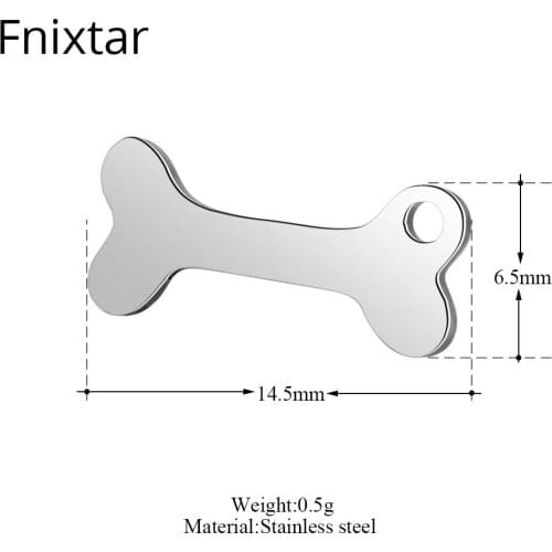 Fnixtar 50pcs/lot Stainless Steel 6.5*14.5mm Animal Bone Mini Metal Charms Pendant For DIY Jewelry Bracelets Making Accessories