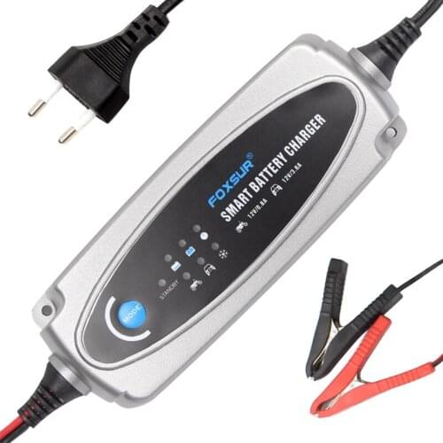 FOXSUR 12V 0.8A/3.6A Smart Battery Charger Current Lead Acid Battery Charger for Car Motorcycle EU Plug