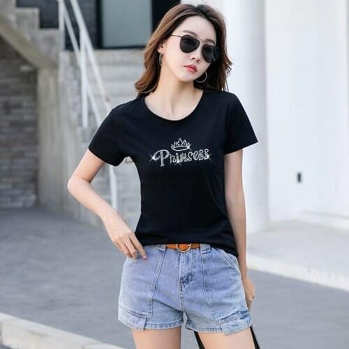 2021 Cotton Summer Tees Tops Diamond Woman Plus Size Short Sleeve Oversized T shirt Big Girls Clothing Tshirt Black Red Yellow